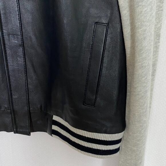 Townsen Leather Bomber Jacket Womens Small Black Gray Varsity Casual EUC - Picture 6 of 11